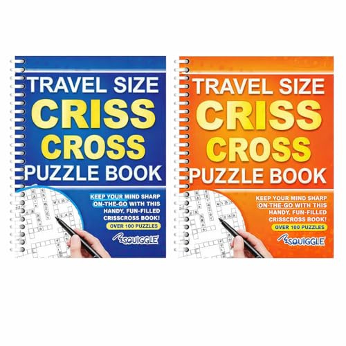 Sixstore A5 Spiral Bound Travel Size Criss Cross Word Search Books | Blue and Orange, Set of 2, Puzzle Books