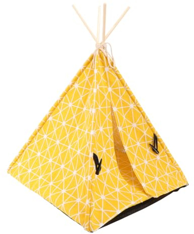 TOGEVAL Carpa para Gatos Portátil Tipo Triángulo Casa para Mascotas Pequeña Cómoda y Resistente para Gatos y Perros Pequeños Estructura y Fácil de Limpiar Diseño Amarillo Cuadros