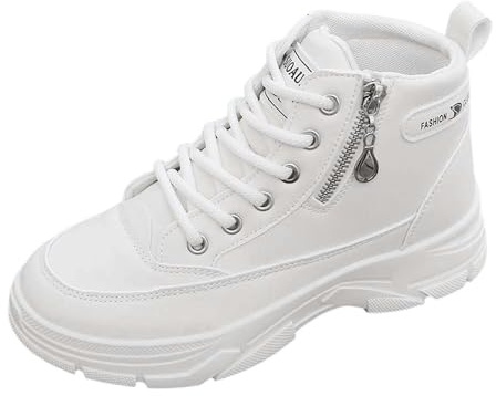 Generisch Botas cortas para mujer Botas de tacón medio Botas cortas para mujer con cremallera lateral Botines Botines medio botines Primavera Elegante botines de cuero con cordones Zapatos de trabajo