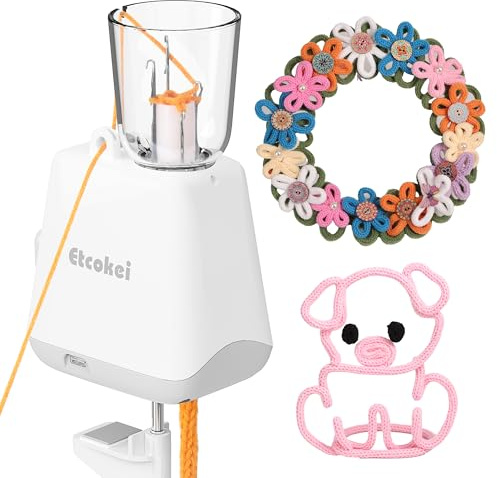 Etcokei Tricotin Automatique i-Cord, Machine à Tricoter Électrique très Efficace-Mains Libres, I-Cord Knitting Machine pour Projets de Tricot et de Crochet, Gris-Blanc