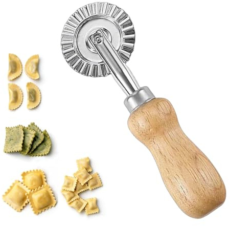 Pastry Cutter Wheel, 1.5 Inch Dough Rolling Cutter with Wooden Handle, Zinc Alloy Pasta Ravioli Wheel Crimper for Pie Pizza Dumpling Noodles Baking Kitchen Tool (Style 1)