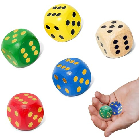 5 PCS Large Wooden Dice 30mm, Dice Set, Large Dice, Big Dice, Giant Dice, for Board Game Classroom Instruction Party Activities