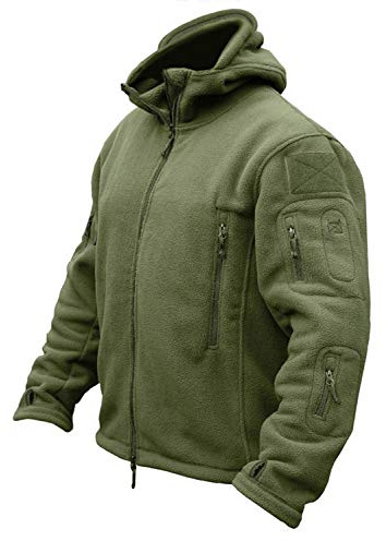 CRYSULLY Men's Tactical Front Zip Fleece Lining Hunting Mountaineering Jackets Windbreaker Coat Army Green