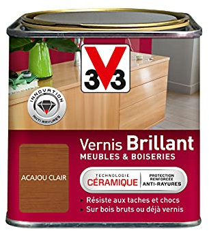V33 Vernis intérieur Brillant meubles & boiseries, Acajou clair 0,5L