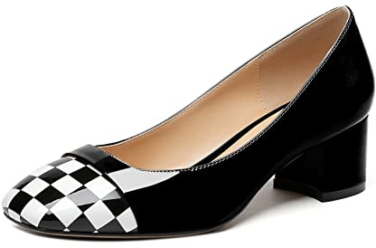 Elashe Femme Escarpins Talon Bloc Bout Carré Pumps Petit Talon Chaussuer Noir EU35