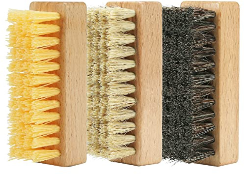 Shoe Cleaning Brush Set with Nylon, Boar and Horsehair Bristles, Wooden Sneaker Cleaner Brush for Leather, Suede, Canvas, Textile, Bags and Accessories - 3 Pack