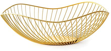 LdawyDE Frutero dorado, cesta de frutas dorada de metal abierto para frutas, aperitivos, verduras, toallas, fruta, cesta de 25 x 10 cm