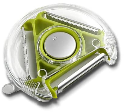 Apple Peeler “3 in 1” Multi-Functional Blades with a Button to Easy Switch | Non Slip Handle | Stainless Steel Kitchen Peeler for Fruits & Vegetables