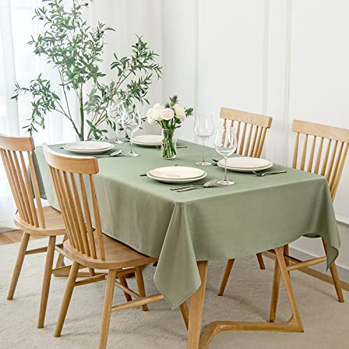 maxmill Faux Linen Textured Rectangle Tablecloth Water Resistant Wrinkle Free Spill-Proof, Soft Table Cloth for Dining Room Decoration, Banquet Parties Event Holiday Dinner, 60 x 84 Inch Sage Green