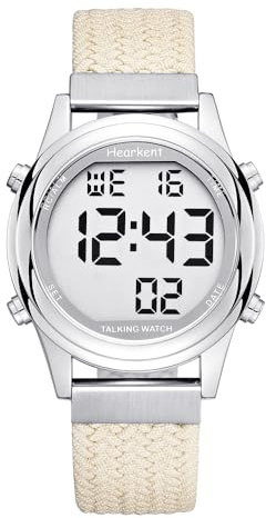 Hearent Orologio digitale grande e facile da leggere per donne in spagnolo, ideale per anziani, ipovedenti e bassa visione., beige, Orologio parlante