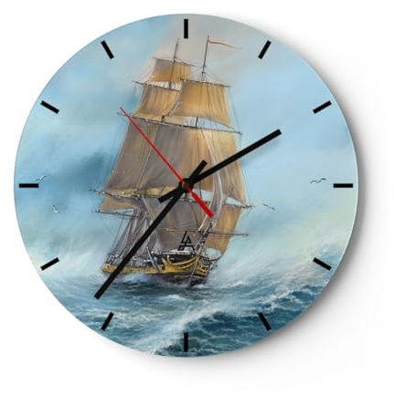 Orologio da Parete in Vetro Mare Nave Nautico 40x40cm Piccolo Moderno Orologio da Muro Per Casa Cucina Soggiorno Silenzioso Wall Clock Decorazione Orologio da Appendere - C3AR40x40-5541