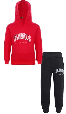 TSSOE Jogging barn pojke träningsoverall huvtröja med byxor gym sportkläder 3–14 år, Röd svart, 9-10 ans