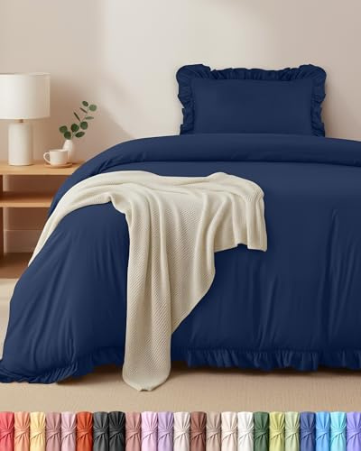 Utopia Bedding Ruffle Duvet Cover - Single (Navy) | Duvet Cover Set with Pillowcase - Soft Microfibre Polyester Ruffle Bedding