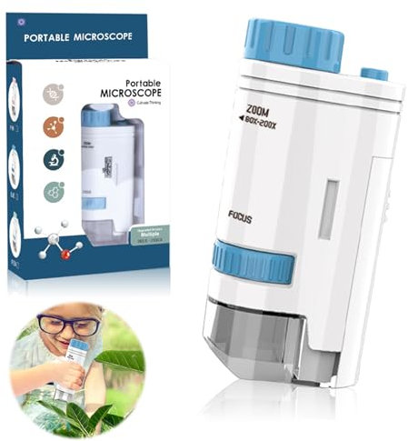 Funmo Mini Mikroskop Kinder 80x-120x Taschenmikroskop mit LED-Licht für Kinder, Studenten und Bildungsexploration