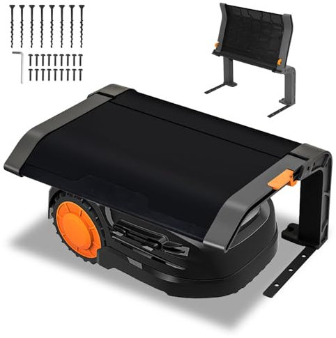 Jiubiaz Garage pieghevole per robot tosaerba, 72 x 56 x 36 cm, montaggio semplice, con piedini in metallo, protezione da vento, foglie, precipitazioni e raggi solari