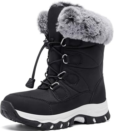 YINGCSM Chaussures d'hiver pour femme - Doublées et chaudes - Bottes de neige antidérapantes - Chaussures de randonnée - Chaussures de trekking pour femme, Noir , 38 EU