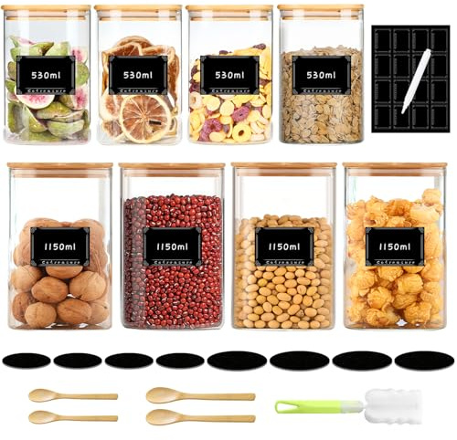 Cotreasure VorratsgläSer mit Deckel,1150 ml x 530 ml Aufbewahrungsgläser mit Deckel,Luftdicht,GlasbehäLter,Spaghetti Aufbewahrung,GewürzgläSer (42 Set)