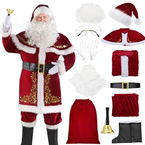 HarnyLoom Santa Claus Costume Adult Men, Luxury Santa Suit Santa Outfit Christmas Fancy Dress Men Xmas Plus Sized Christmas Party