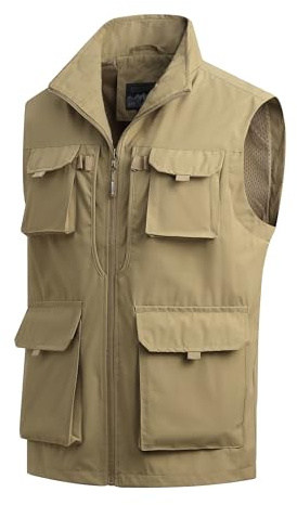 MeiLayM Hombres Aire Libre Deportes Chalecos Chaleco de pesca de con múltiples bolsillos Respirable Casual Chaleco Ligero Sin Mangas Chaqueta secado rápido Acampa Caza Chaleco Caqui,M