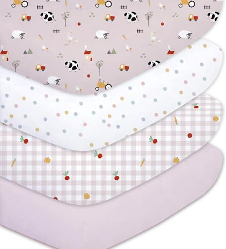 Little Grape Land 4-pack dra-på-lakan 70 x 140 cm för baby och spjälsängar, andningsaktiv mikrofiber polyester babysängkläder, Oeko-TEX certifierad barnsäng, madrasslakan, rosa