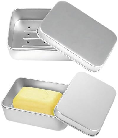 2 pcs boîte à Savon, boîte à Savon de Voyage, boîte rectangulaire en Aluminium avec Plateau intérieur, adaptée aux hôtels, dortoirs et salles de Bain (96 * 68 * 30mm)