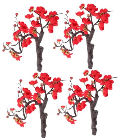 Toyvian Fleurs De Cerisier Artificielles 4 Pétales Rouges Arrangement Floral Artificiel Décoration pour La Maison Et Le Bureau