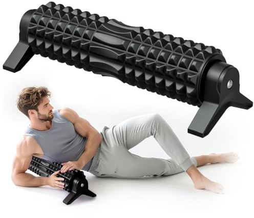 RUNWE Foam Roller with Stand - Bracket Foam Roller for Back Pain, 21 inch Trigger Point Deep Tissue Massage Roller, Medium Density Grid Bracket Foam Rollers, Leg Roller for Muscles Deep Tissue