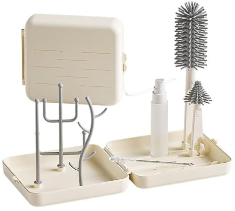 Lvozize Goupillon Biberon avec Egouttoir Biberon, 6 Set Brosse à Biberon Portable Nettoyage avec Bébé 3 Brosses + Distributeur Portable Boite de Rangment