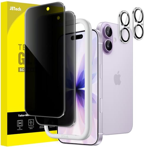 JETech Protector Pantalla de Privacidad para iPhone 17 6,3 Pulgadas con Protector de Lente Cámara, Antiespia Cristal Vidrio Templado, Marco de Instalación Fácil, 2 Paquetes Cada Uno