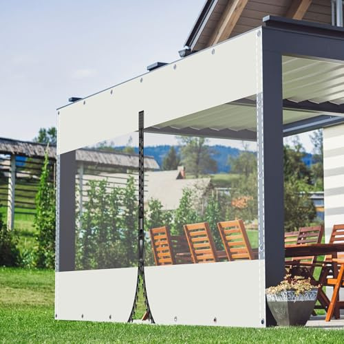 Telone trasparente impermeabile 2,6 m x 6,8 m con occhielli e cerniera 0,5 mm copertura in PVC bianco per padiglioni, balconi, giardini, serre, tetti per animali domestici.