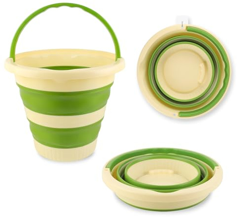Lvjkes Cubo Plegable, 10.5 litros Gran Capacidad Cubo plastico con asa, Robusto y Duradero, Ahorra Espacio, Fácil de Transportar, Adecuado para Limpieza, Camping, Pesca, Viajes (Verde)