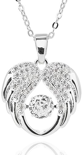 equilibrium Silver Plated Angel Wings Crystal Necklace, Pendant Size 1.6 x 1.6 x 0.5 cm