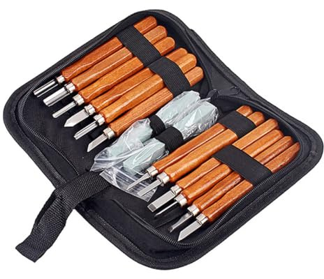 WRITWAA Schnitzwerkzeug Set mit Schleifstein für Holzbearbeitung Handschnitzmeißel Holzhohlmeißel Schreinerwerkzeug Geeignet für Schnitzen und Modellieren