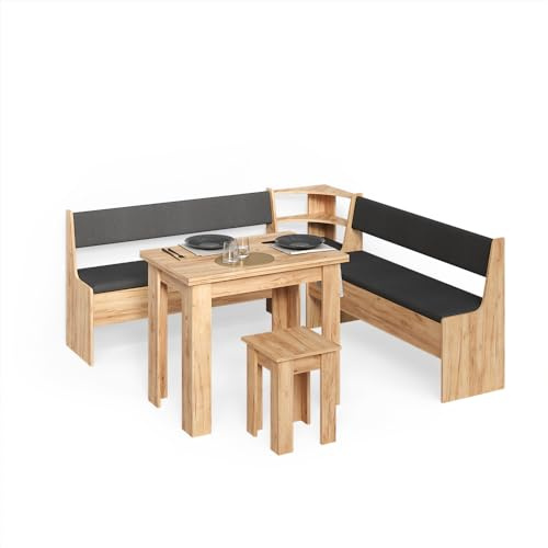 Livinity Gruppo panca ad angolo Tiberio, Rovere dorato, 210 x 210 cm con tavolo