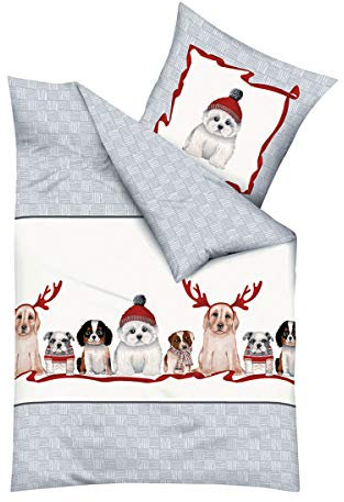 Traumschlaf niedliche Biber Bettwäsche Dogs aus 100% Baumwolle mit Reißverschluss 135x200 cm + 80x80 cm