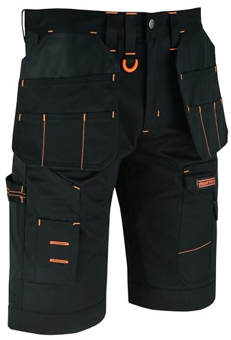 WrightFits Men Holster Work Shorts - Heavy Duty Safety Combat Cargo Summer Shorts - Multi Pockets - Triple Stitched - Durable Workwear Black 32 W