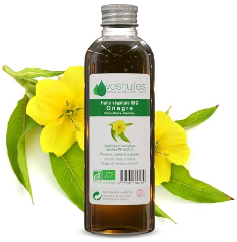 VOSHUILES - Huile Végétale d'Onagre - Soin Nutritif pour Peaux Matures et Sensibles - Riche en Acides Gras et Omégas - Pression à Froid - Pur et Naturel - 50ml