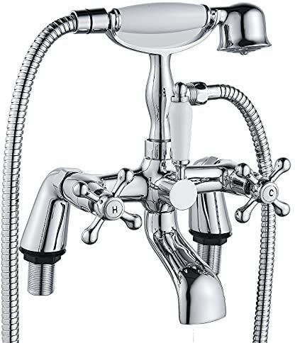 Luckyhome Mitigeur de baignoire traditionnel avec double levier de douche Chromé