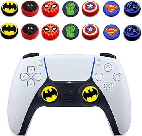 Jaeespon 14Pcs Silicone Anti-Slip Thumb Grips, Universal Superhero Analog Stick Caps for PS5, PS4, Xbox Series X/S, Switch Pro Controller, Sweat Resistant Joystick Covers for Gaming Protection