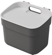 CURVER Poubelle de Tri 5L Ready To Collect - Utilisable en Compost - Avec Support Mural pour Mur ou Porte - Cuisine, Salle de Bain, Buanderie - 100% Recyclé - Anthracite