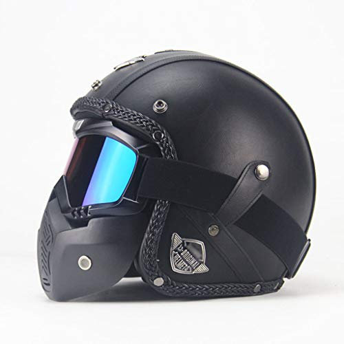DCLINA Motorradhelm im Deutschen Stil, mit Maske Schutzbrille Retro Halbhelm für Erwachsene Männer Frauen, Neuheit ECE-zugelassener Halbschalenhelm, Offener 3/4 Helm für Cruiser Scooter Chopper