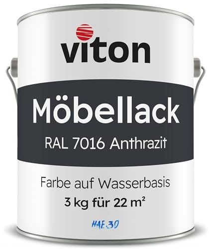 Viton Möbellack - 3 Kg (2,5 L) - Seidenmatt Anthrazit - Möbelfarbe auf Wasserbasis - RAL 7016 Anthrazitgrau
