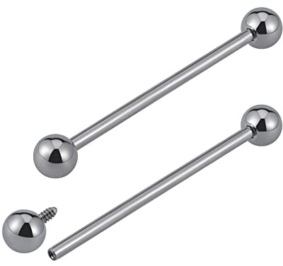 FINE4U Industrial Piercing Jewelry - ASTM F136 Titanium Industrial Earrings, Internally Threaded Hypoallergenic Straight Barbell (14G × 32mm × 5mm)