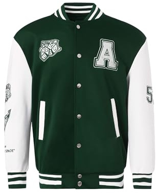 Loalirando Giacca da Baseball da Uomo, Giacca College Autunnale e Primaverile Jacket Casual Cappotto Unisex Bomber Varsity Oversize S-XXL (Verde, L)