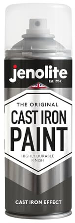 JENOLITE Gusseisen-Sprühfarbe, 400 ml, strukturierte Gusseisen-Effektfarbe, realistische Gusseisenfarbe, Sprühfarbe für verschiedene Oberflächen, ideal für DIY-Projekte, Basteln, Ornamente und vieles