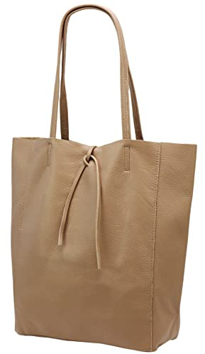 SH Leder ® Damen Echt Rindleder Shopper mit Innentasche in vielen Farben Schultertasche Henkeltasche 37x29cm Kora G266 (Helltaupe)