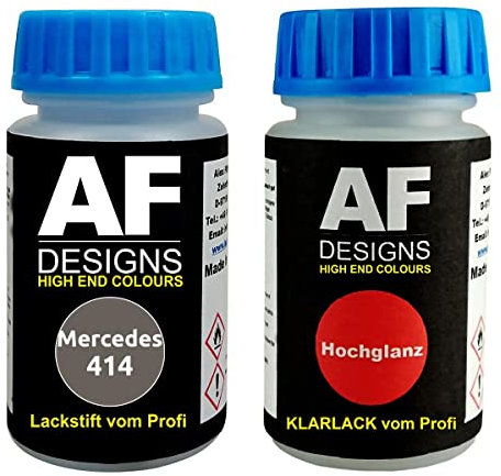Alex Flittner Designs Lackstift für Mercedes/Daimler Benz 414 Dunkelbraun Metallic + Klarlack je 50ml Autolack Basislack Set