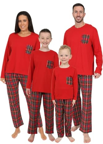ThePyjamaFactory Ladies Family Matching Red Tartan Long Cotton Christmas Pyjamas Xmas PJs (8-10)