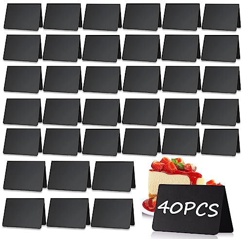 SENENQU 40 Stück Klein Kreidetafel zum Beschriften, V-Form Mini Kreidetafel Schilder, Kunststoff Buffet Schilder Preisschilder Aufsteller zum Beschriften für Buffet, Bäckerei, Party, Hochzeit