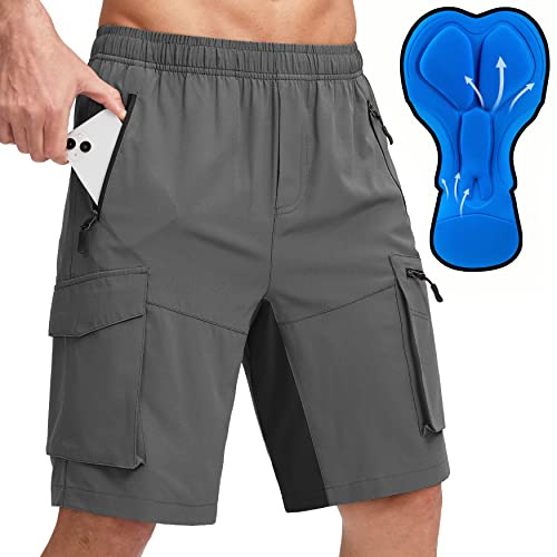 Men's Mountain Bike Shorts 3D Padded Lightweight Biking Riding Cycling Bicycle Loose-fit Biker Shorts Zipper Pockets Grey Black Large